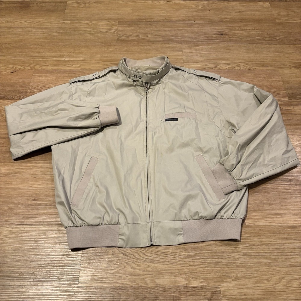 Vintage Members Only Jacket Mens Medium Tan Cafe Racer Moto Bomber Logo 80s 90s